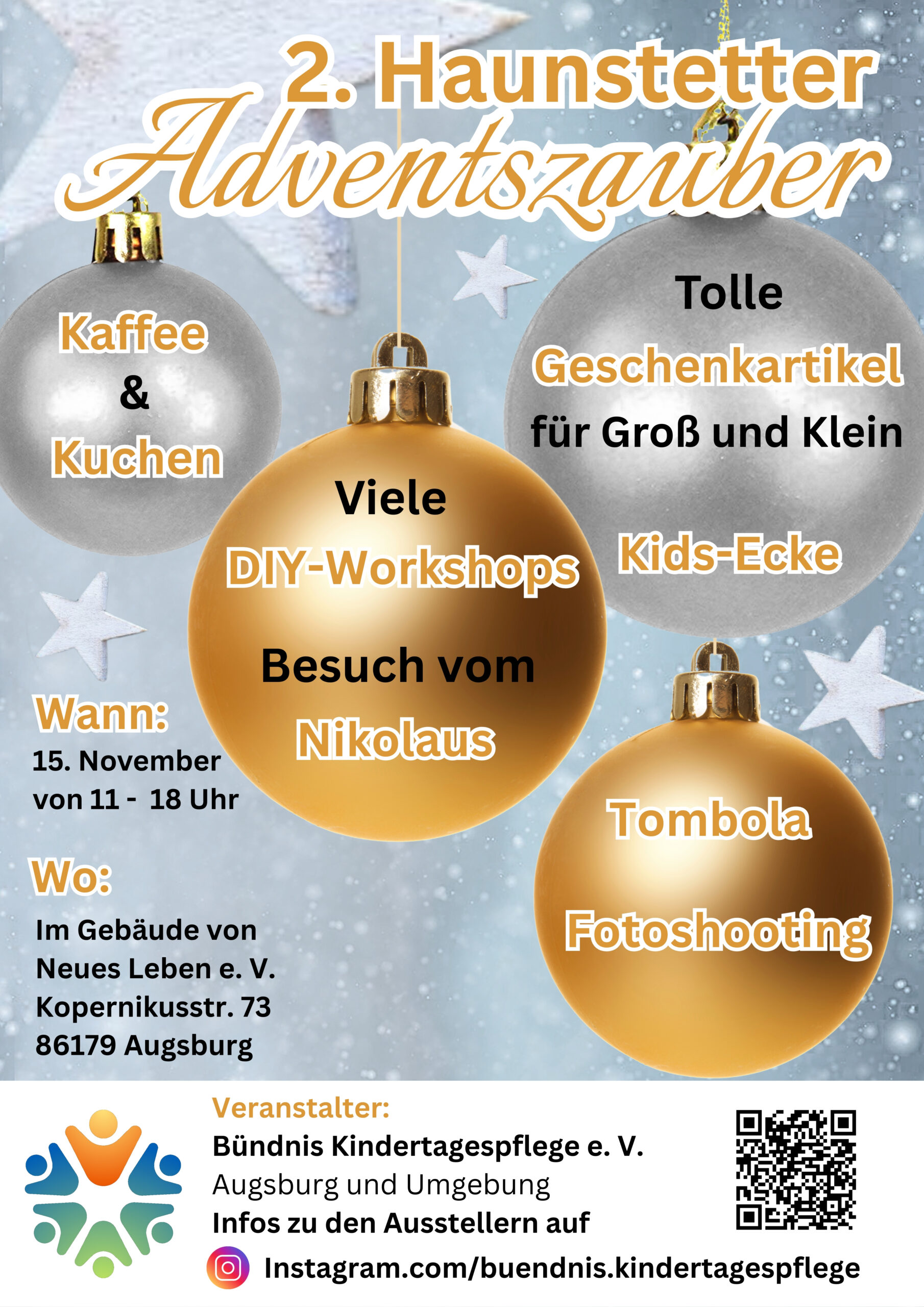 Haunstetter Adventszauber-2025, Weihnachtsbasar, BKT, Augsburg, Kindertagespflege, Tombola, Nikolaus, Workshop, Kaffee & Kuchen, Fotoshooting, Kidsecke, Show-Cooking